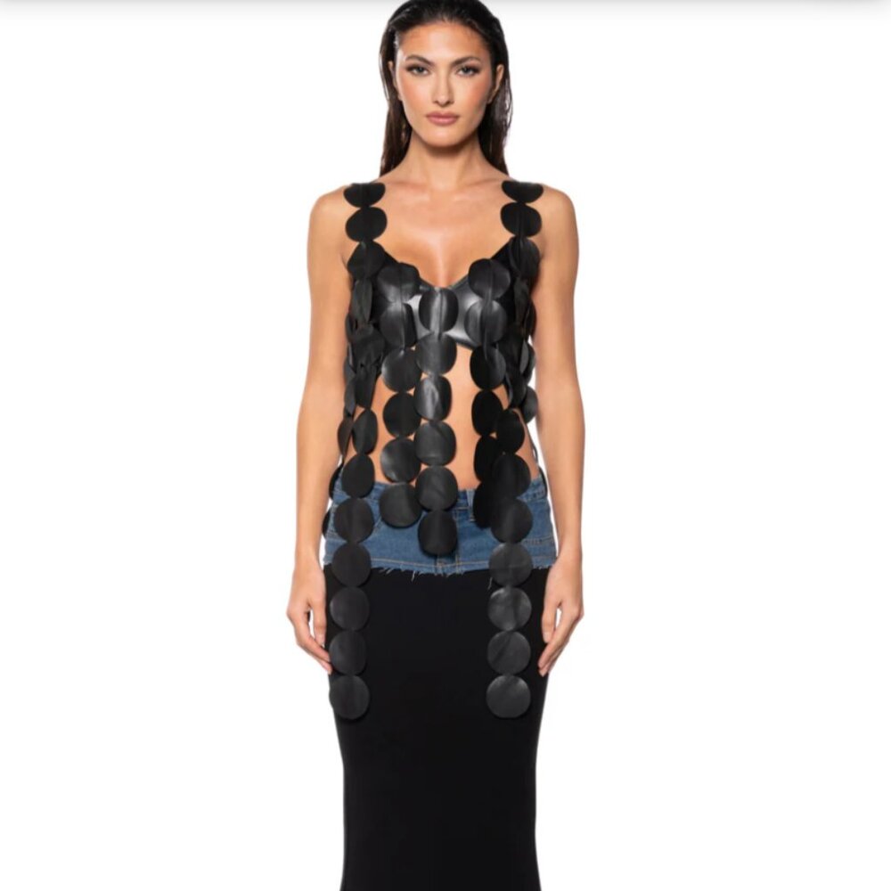 AKIRA No Disrespect Faux Leather Sleeveless Crop Tank